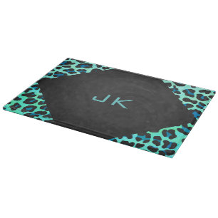 Leopard Black and Teal Print Cutting Board