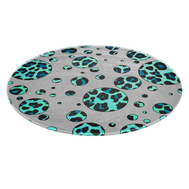 Leopard Black and Teal Print Cutting Board (Corner)