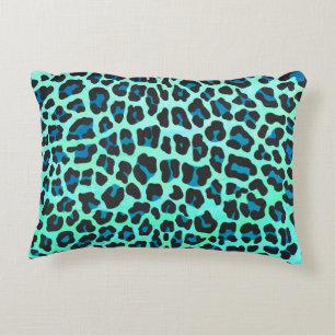 Leopard Black and Teal Print Decorative Cushion