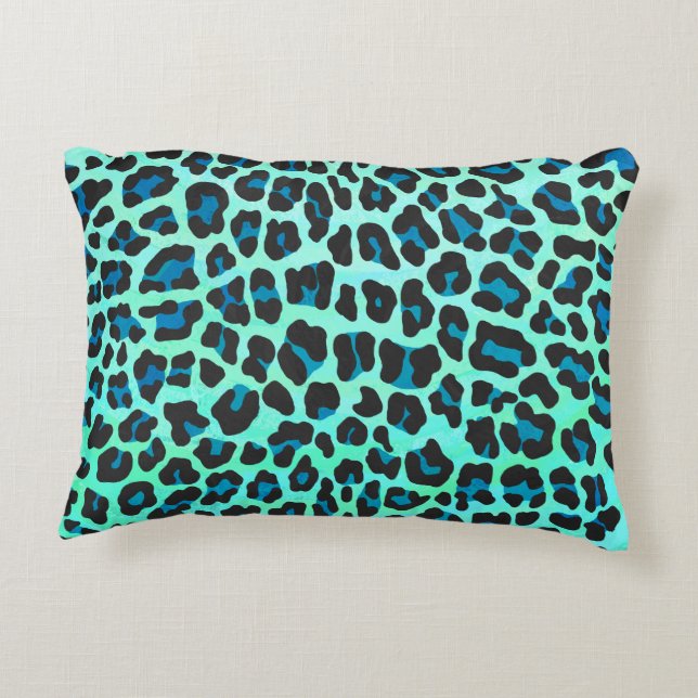 Leopard Black and Teal Print Decorative Cushion (Back)
