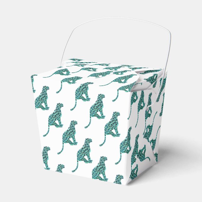 Leopard Black and Teal Print Favour Box (Front Side)