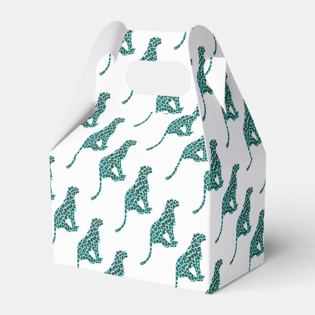 Leopard Black and Teal Print Favour Box (Front Side)