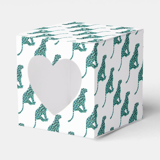 Leopard Black and Teal Print Favour Box (Front Side)