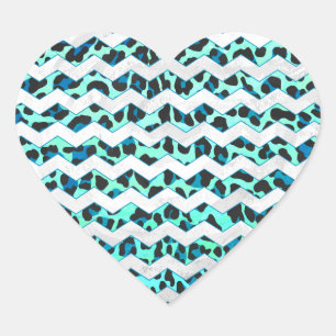 Leopard Black and Teal Print Heart Sticker