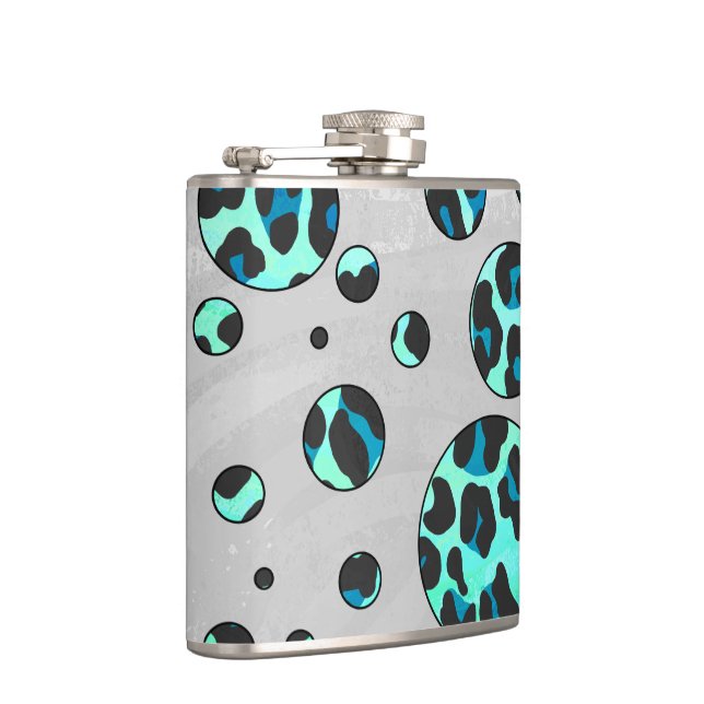 Leopard Black and Teal Print Hip Flask (Right)