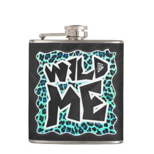 Leopard Black and Teal Print Hip Flask