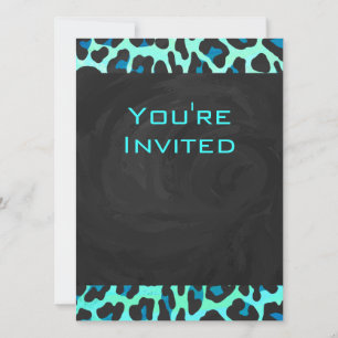 Leopard Black and Teal Print Invitation