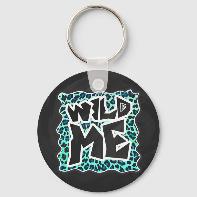 Leopard Black and Teal Print Key Ring (Front)