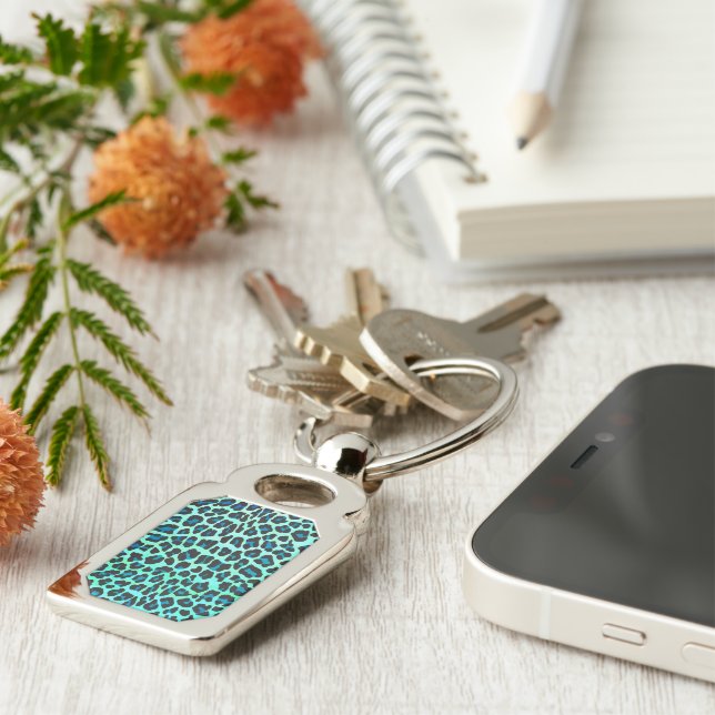 Leopard Black and Teal Print Key Ring (Side)