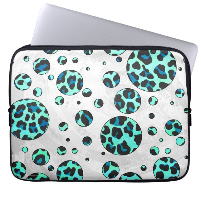 Leopard Black and Teal Print Laptop Sleeve (Front)