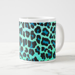 Leopard Black and Teal Print Large Coffee Mug