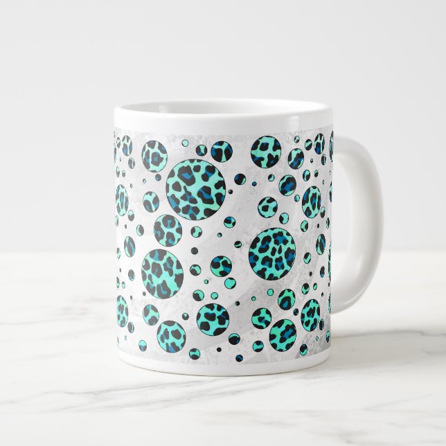 Leopard Black and Teal Print Large Coffee Mug (Front Right)