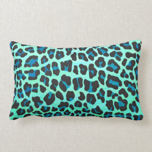 Leopard Black and Teal Print Lumbar Cushion