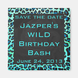 Leopard Black and Teal Print Magnet