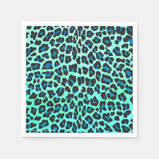 Leopard Black and Teal Print Napkin (Front)