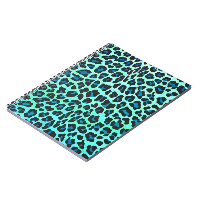 Leopard Black and Teal Print Notebook (Left Side)