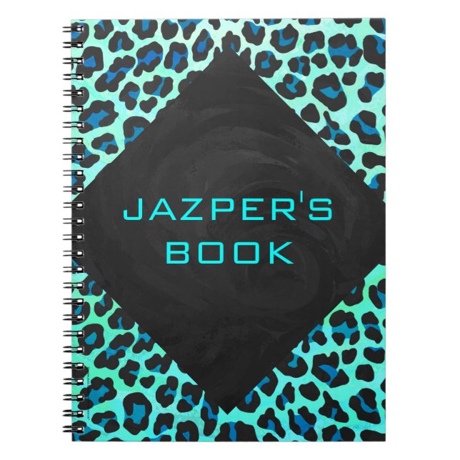 Leopard Black and Teal Print Notebook (Front)