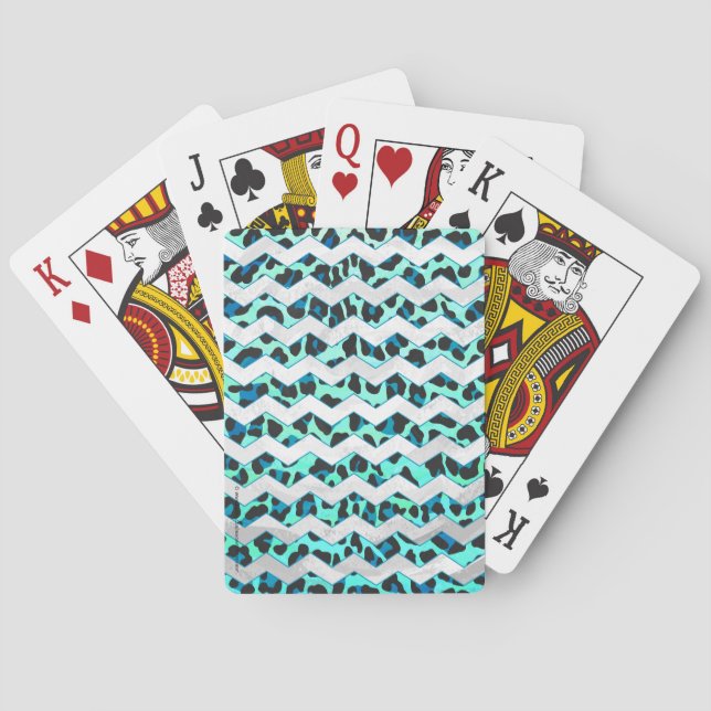 Leopard Black and Teal Print Playing Cards (Back)