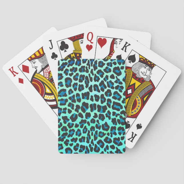 Leopard Black and Teal Print Playing Cards (Back)
