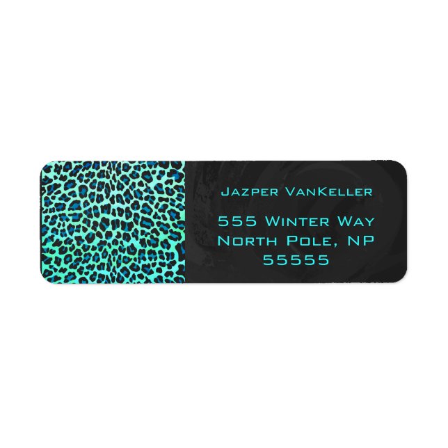 Leopard Black and Teal Print Return Address Label (Front)