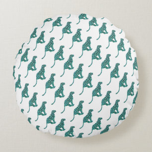 Leopard Black and Teal Print Round Cushion