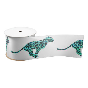 Leopard Black and Teal Print Satin Ribbon