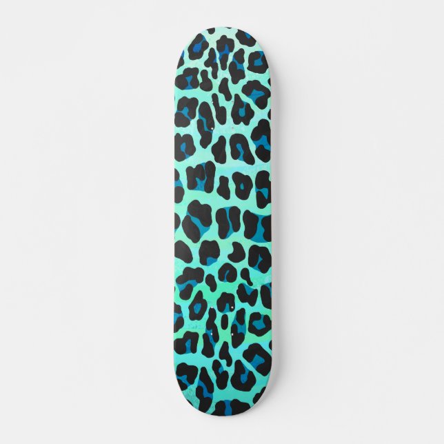 Leopard Black and Teal Print Skateboard (Front)