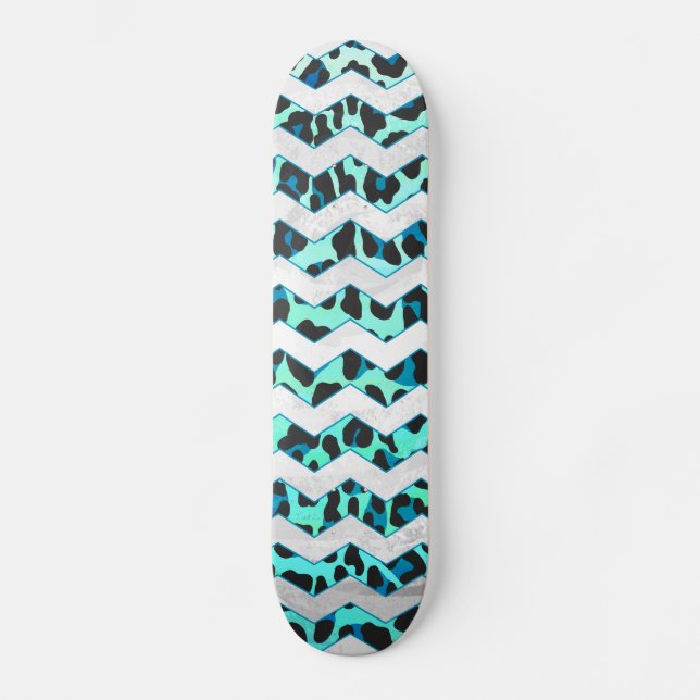 Leopard Black and Teal Print Skateboard (Front)