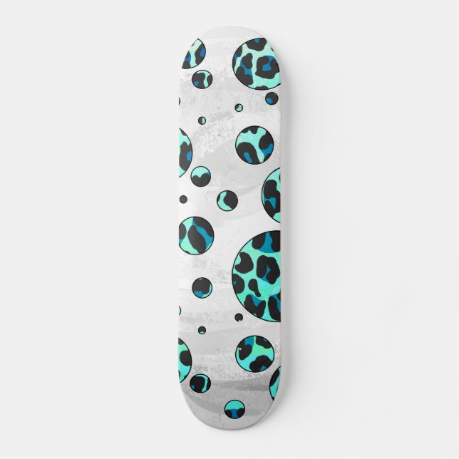 Leopard Black and Teal Print Skateboard (Front)