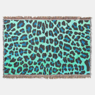 Leopard Black and Teal Print Throw Blanket