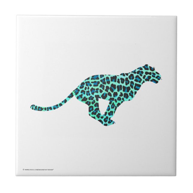 Leopard Black and Teal Print Tile (Front)