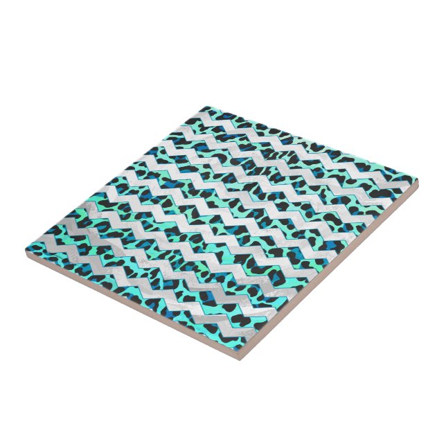 Leopard Black and Teal Print Tile (Side)