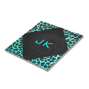 Leopard Black and Teal Print Tile