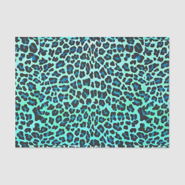 Leopard Black and Teal Print Tissue Paper (Front)
