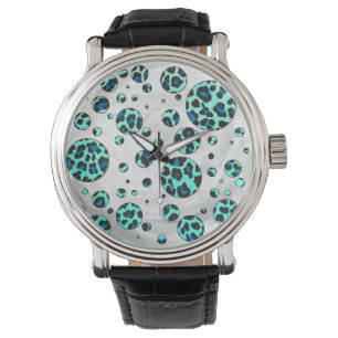 Leopard Black and Teal Print Watch