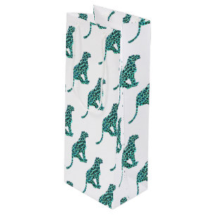 Leopard Black and Teal Print Wine Gift Bag