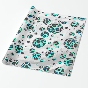 Leopard Black and Teal Print Wrapping Paper