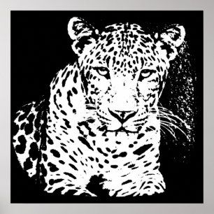 Leopard Black And White Portrait Posters