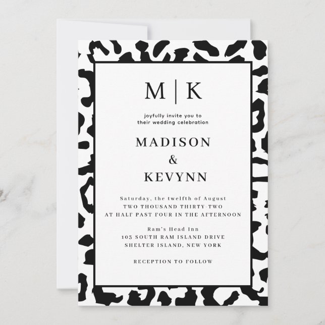 Leopard  Black And White Wedding Invitation (Front)