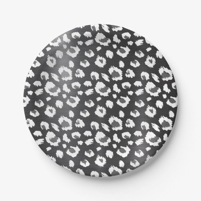 Leopard Black Animal Print Pattern Party  Paper Plate (Front)