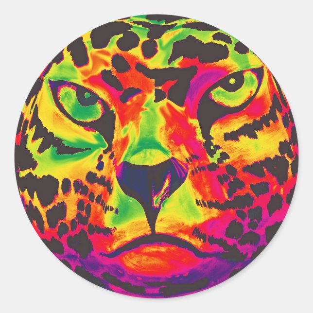 Leopard - Black Back, Rainbow Style Classic Round Sticker (Front)