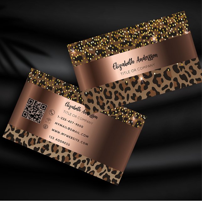 Leopard black brown bronze QR code Business Card (Creator Uploaded)