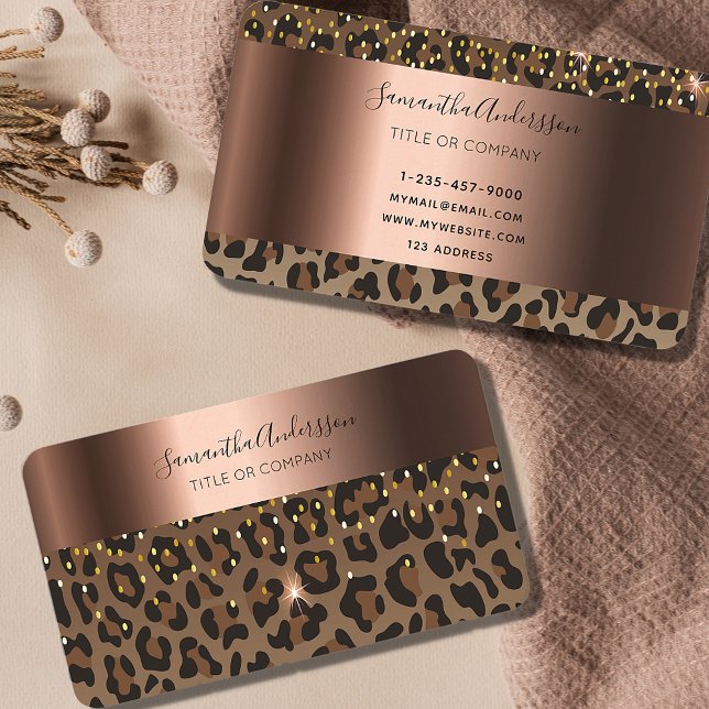 Leopard black brown sparkle glam bronze foil business card (Creator Uploaded)
