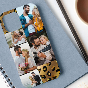 Leopard Black Gold Animal Print 5 Photo Collage iPhone 12 Pro Max Case