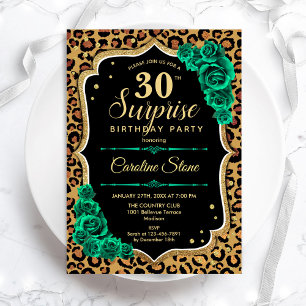 Leopard Black Gold Green Surprise 30th Birthday Invitation