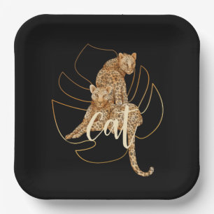 Leopard black paper plates