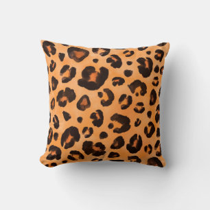Leopard black yellow orange brown seamless backgro cushion