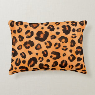 Leopard black yellow orange brown seamless backgro decorative cushion