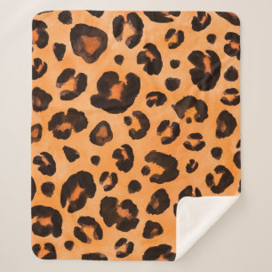 Leopard black yellow orange brown seamless backgro sherpa blanket