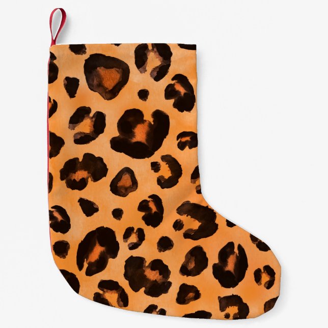 Leopard black yellow orange brown seamless backgro small christmas stocking (Front)